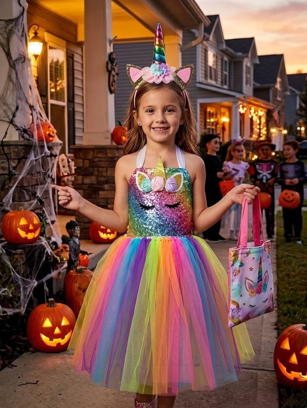 Rainbow Sequined Unicorn Fairy Costume Set with Matching Headband, XL - Nwot
